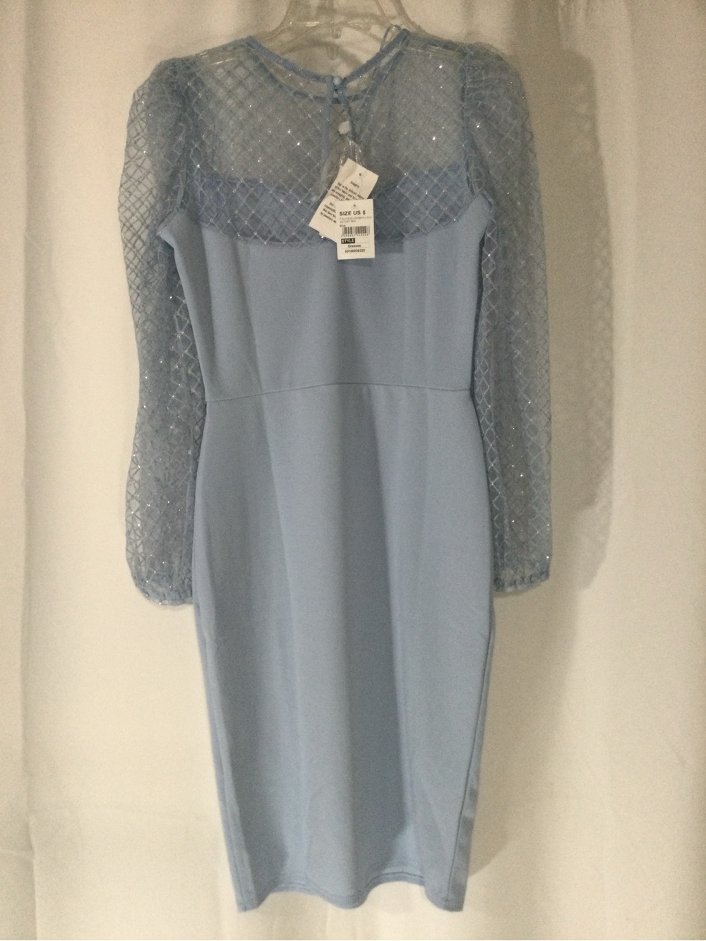 Quiz Light Blue Mesh Sleeve Sheath Dress - Brand Unknown